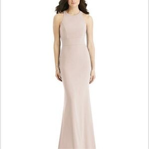 NEW Dessy Collection 4527 Criss Cross Twist Back Trumpet Gown, French Truffle